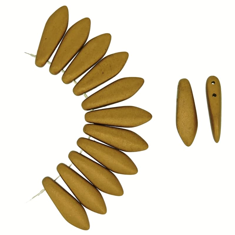 Dagger Beads 2-Hole 5x16mm Crystal Bronze Gold 25pcs