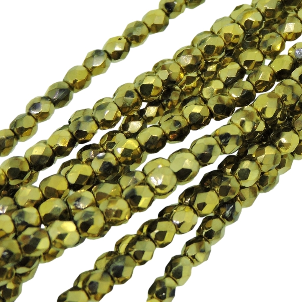 Fire Polished Faceted 3mm Round Beads 50pcs – Crystal Amber Gold