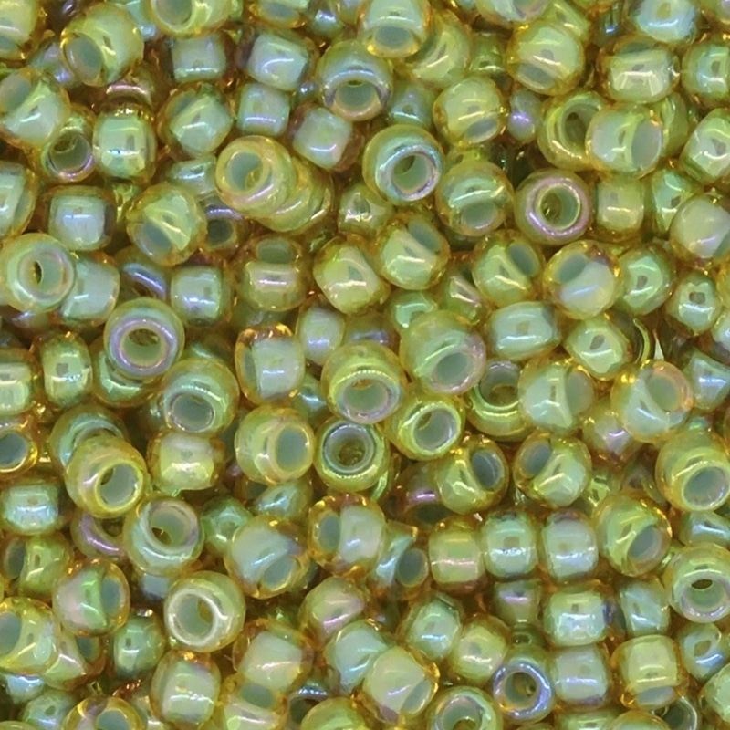 Miyuki Round Seed Beads Size 11/0 Aqua Lined Lt Topaz AB 24GM