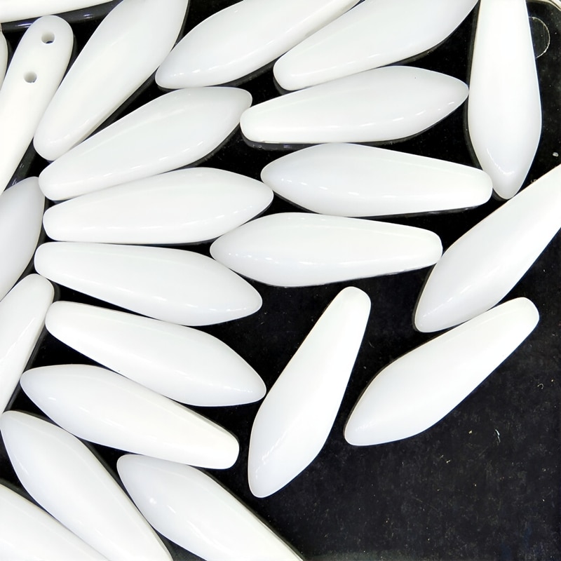 Dagger Beads 2-Hole 5x16mm Chalk White
