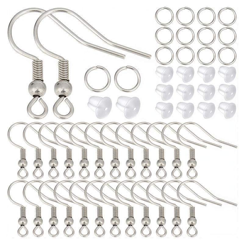 Surgical Stainless Steel Earring Making Kit with Ear Wire, Jump Rings and Ear Nuts, 600pcs per Box