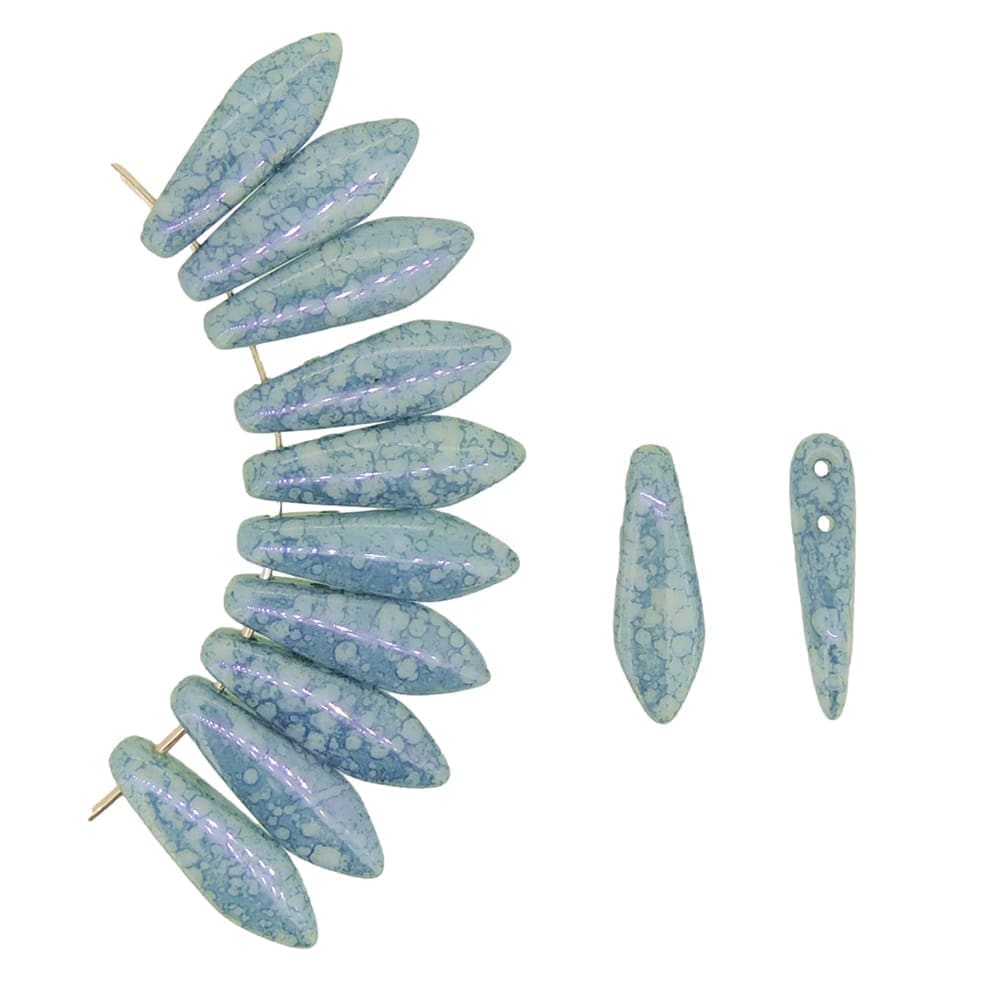 Dagger Beads 2-Hole 5x16mm Chalk White Blue Luster 25pcs
