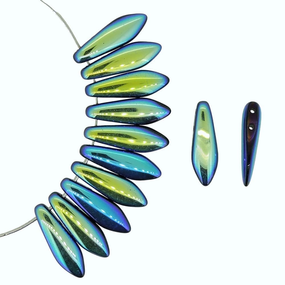 Dagger Beads 2-Hole 5x16mm Jet Full AB 25pcs
