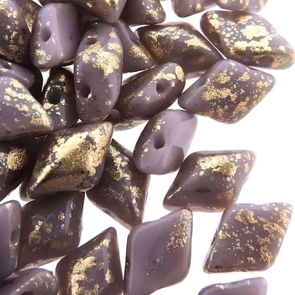 GemDuo Beads 2-Hole 8x5mm 10GM – Gold Splash Purple Opaque