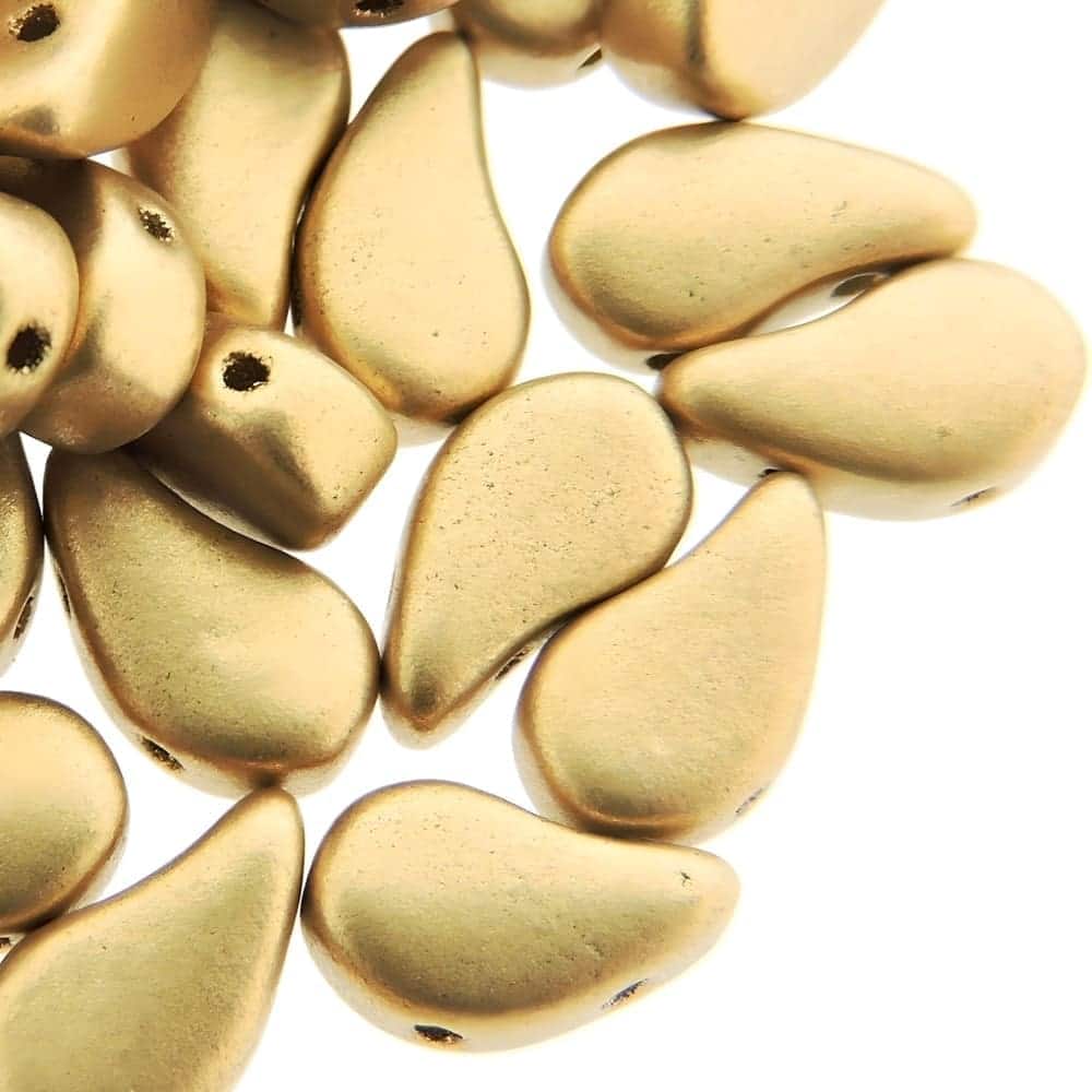 Paisley Duo Beads Czech Glass 8x5mm 10GM Pale Gold