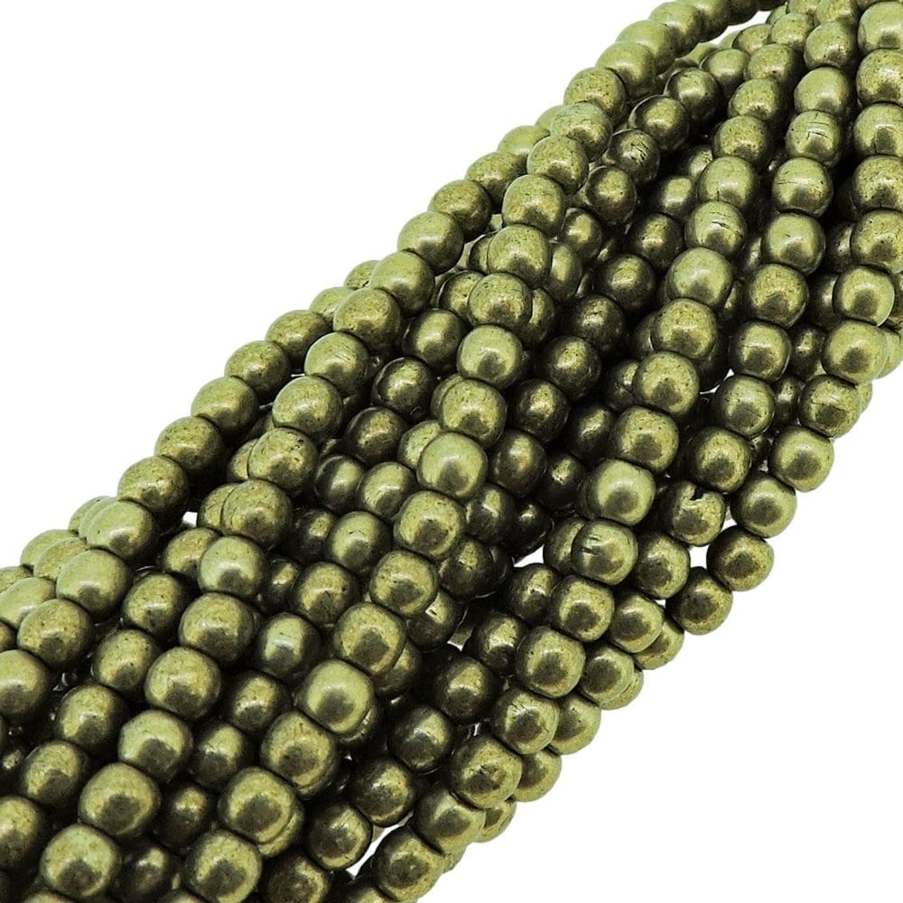 Czech Round Druk Beads 3mm – Saturated Metallic Golden Lime 100pcs