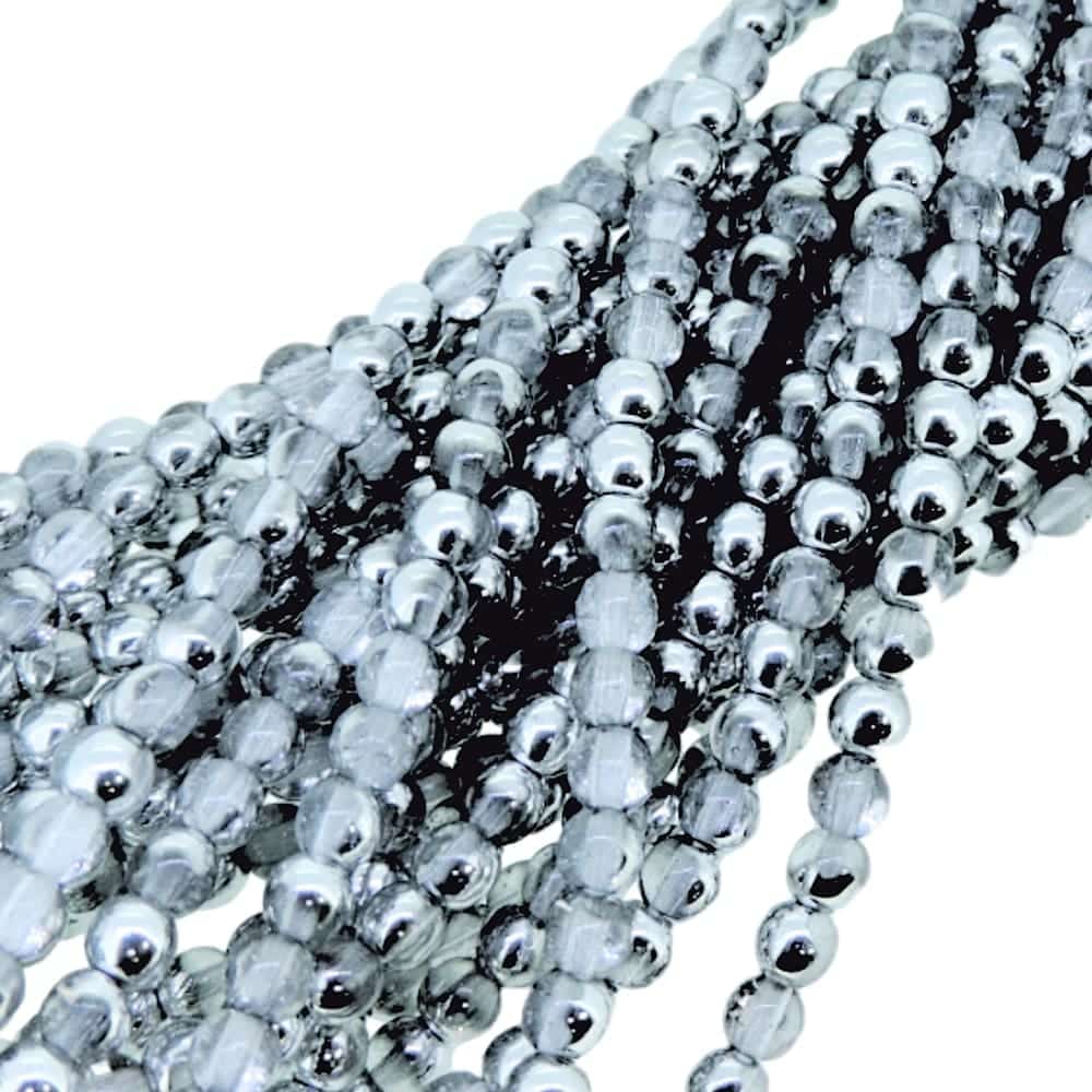 Czech Round Druk Beads 4mm – Silver 1/2 Coat 100pcs