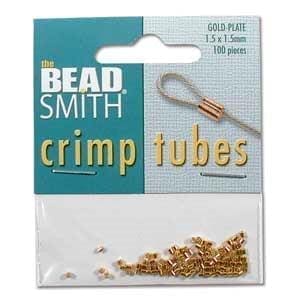 BeadSmith Crimp Tubes 1.5×1.5mm, 100pcs, Gold Plated