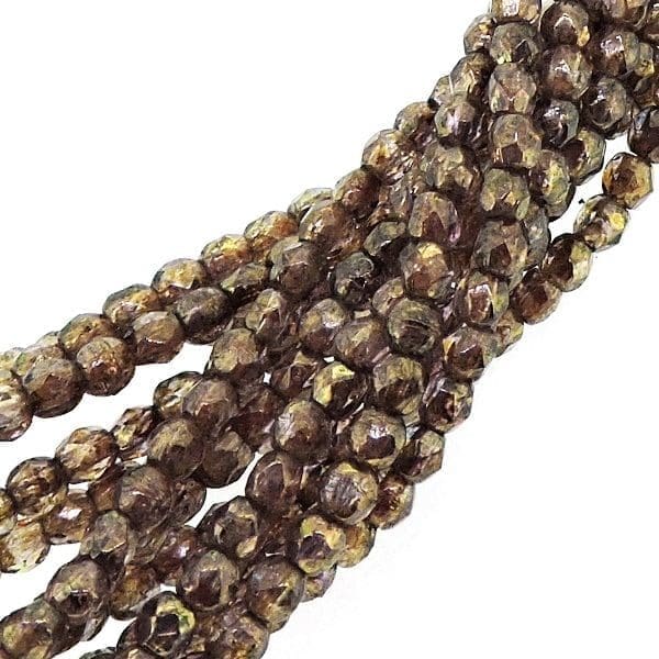 Fire Polished Faceted 2mm Round Beads 50pcs – Luster Transparent Gold/Smoked Topaz
