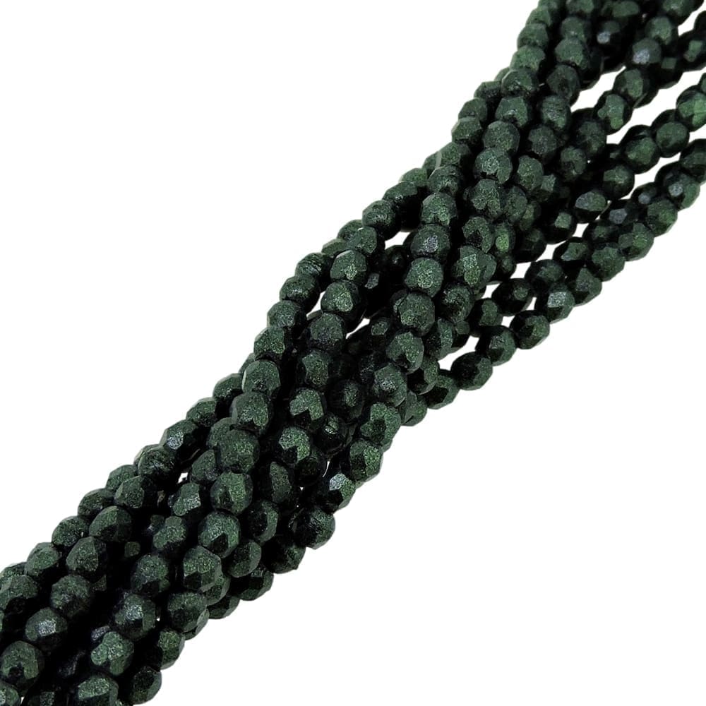 Fire Polished Faceted 2mm Round Beads 50pcs – Metallic Suede Dark Forest