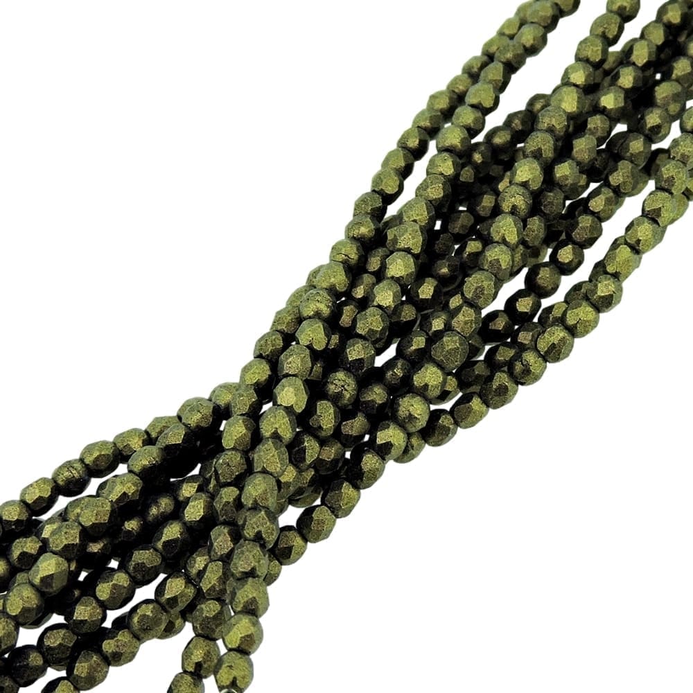 Fire Polished Faceted 2mm Round Beads 50pcs – Metallic Suede Gold