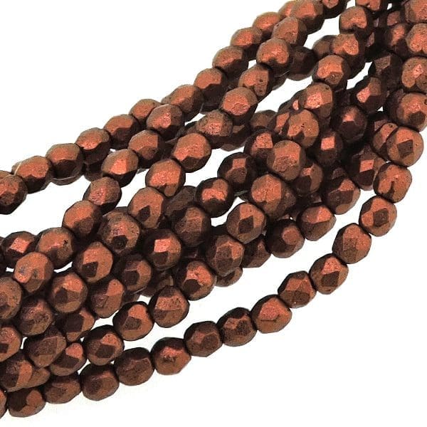 Fire Polished Faceted 2mm Round Beads 50pcs – Matte Metallic Antique Copper