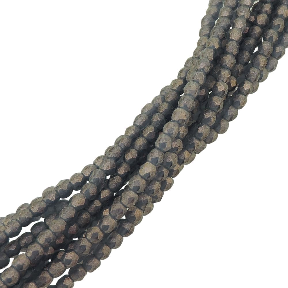 Fire Polished Faceted 2mm Round Beads 50pcs – Sueded Gold Tanzanite