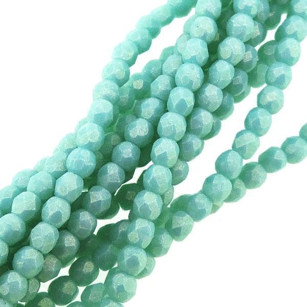 Fire Polished Faceted 2mm Round Beads 50pcs – Sueded Gold Turquoise