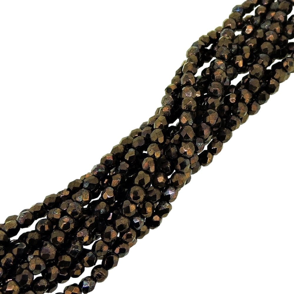 Fire Polished Faceted 2mm Round Beads 50pcs – Jet Bronze Vega