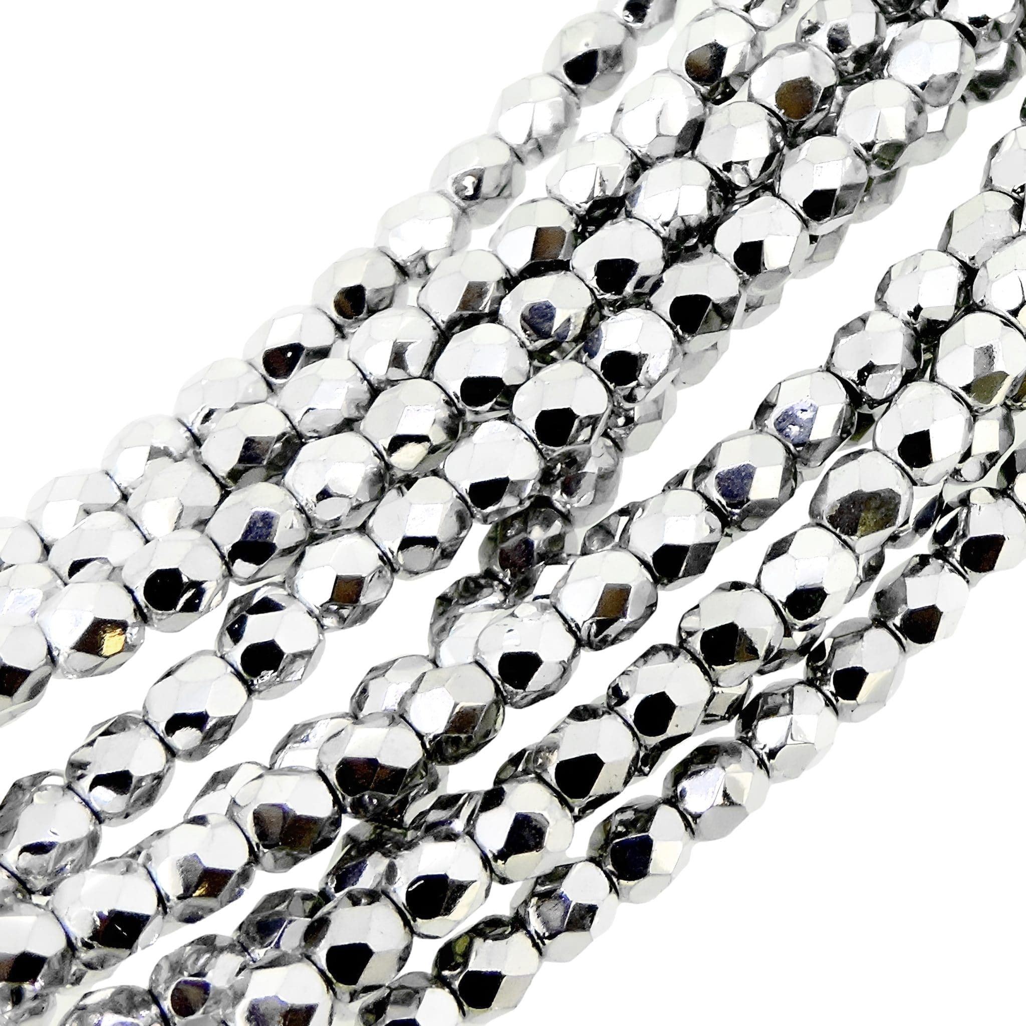 Fire Polished Faceted 3mm Round Beads 50pcs – Full Labrador Silver