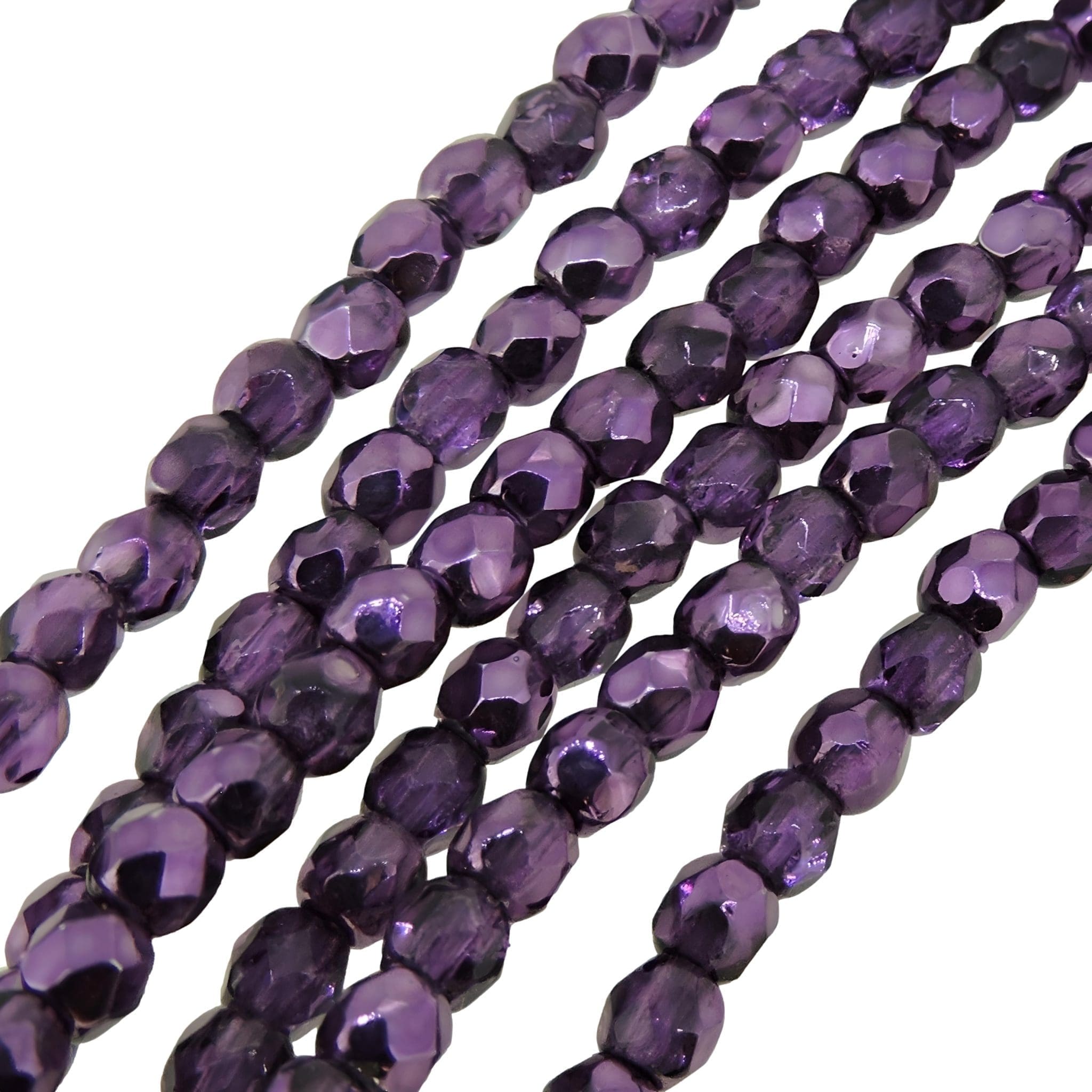 Fire Polished Faceted 3mm Round Beads 50pcs – Metallic Ice Amethyst