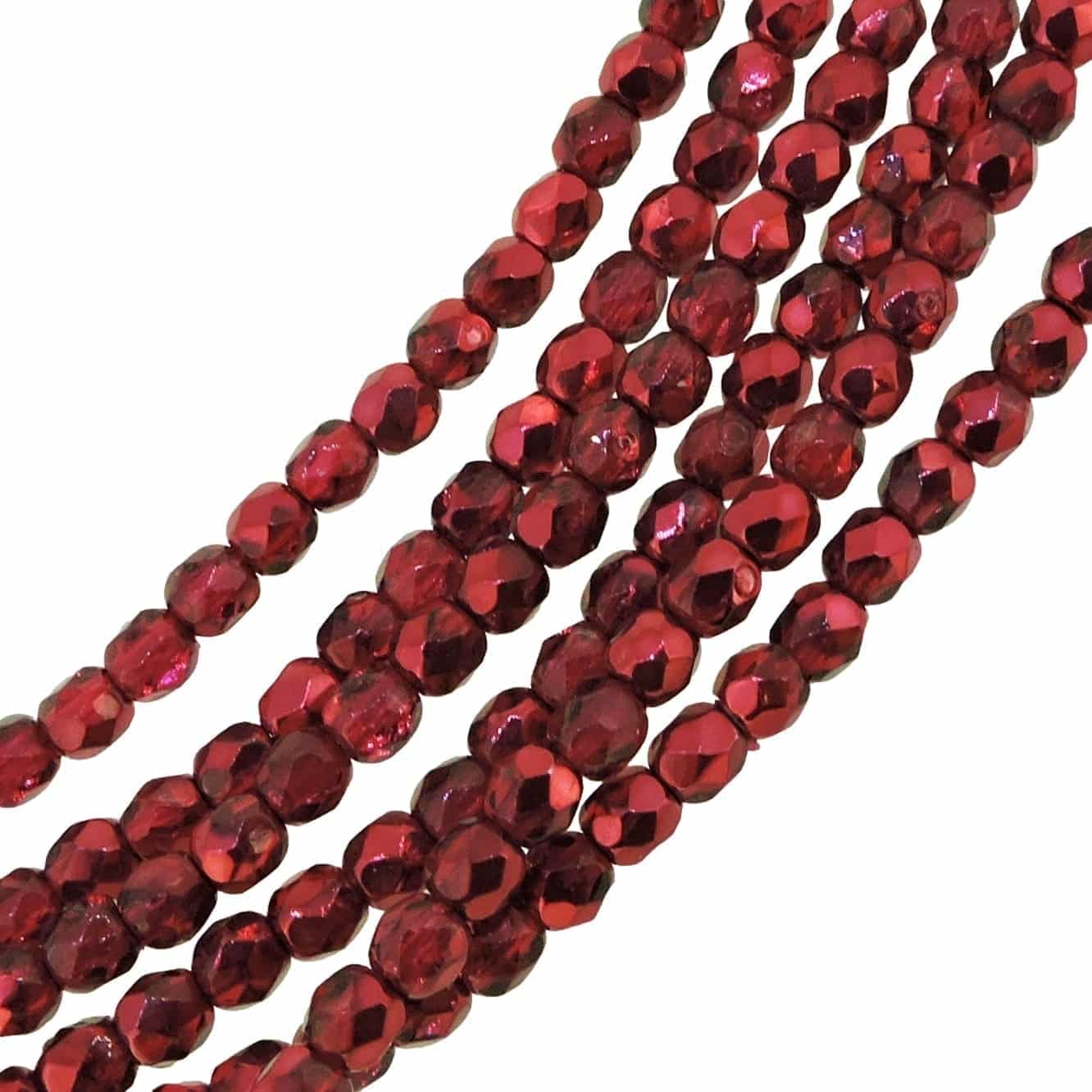Fire Polished Faceted 3mm Round Beads 50pcs – Metallic Pomegranate