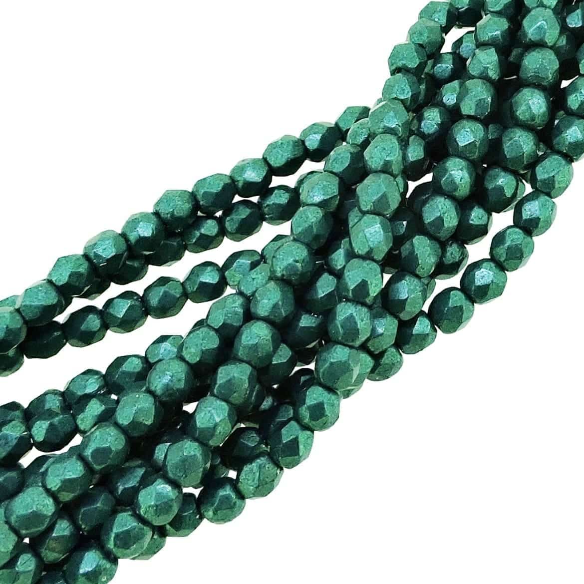 Fire Polished Faceted 3mm Round Beads 50pcs – Saturated Metallic Forest Biome