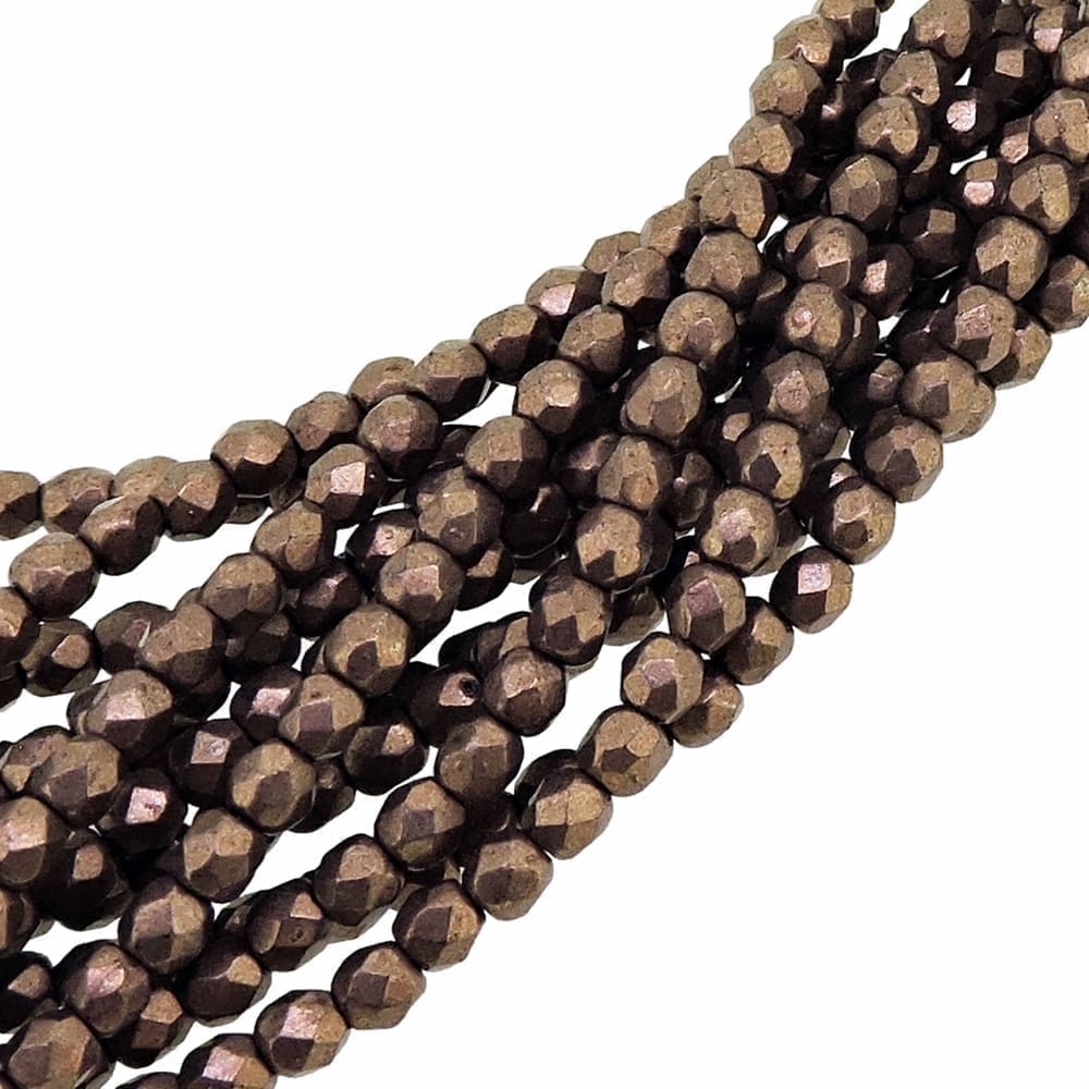 Fire Polished Faceted 3mm Round Beads 50pcs – Sueded Gold Ash Rose