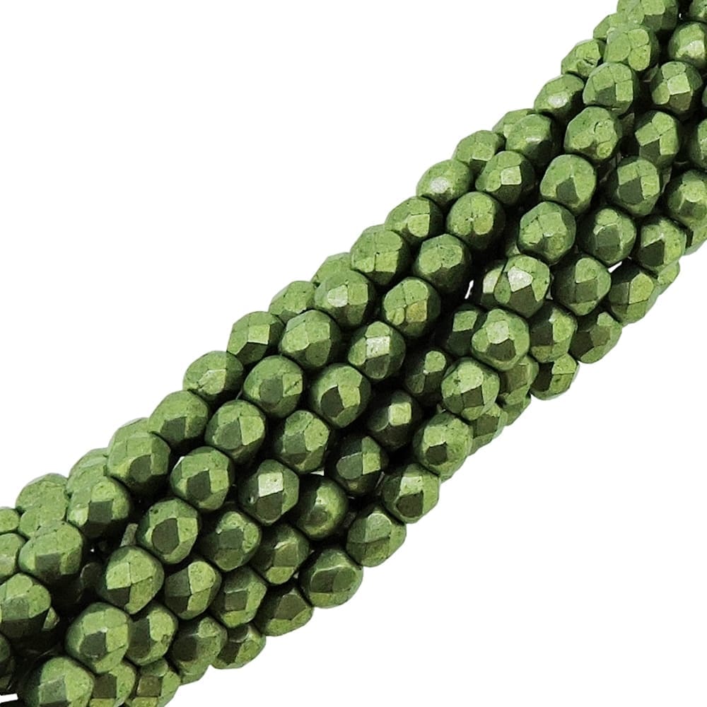 Fire Polished Faceted 3mm Round Beads 50pcs – Sueded Gold Fern Green