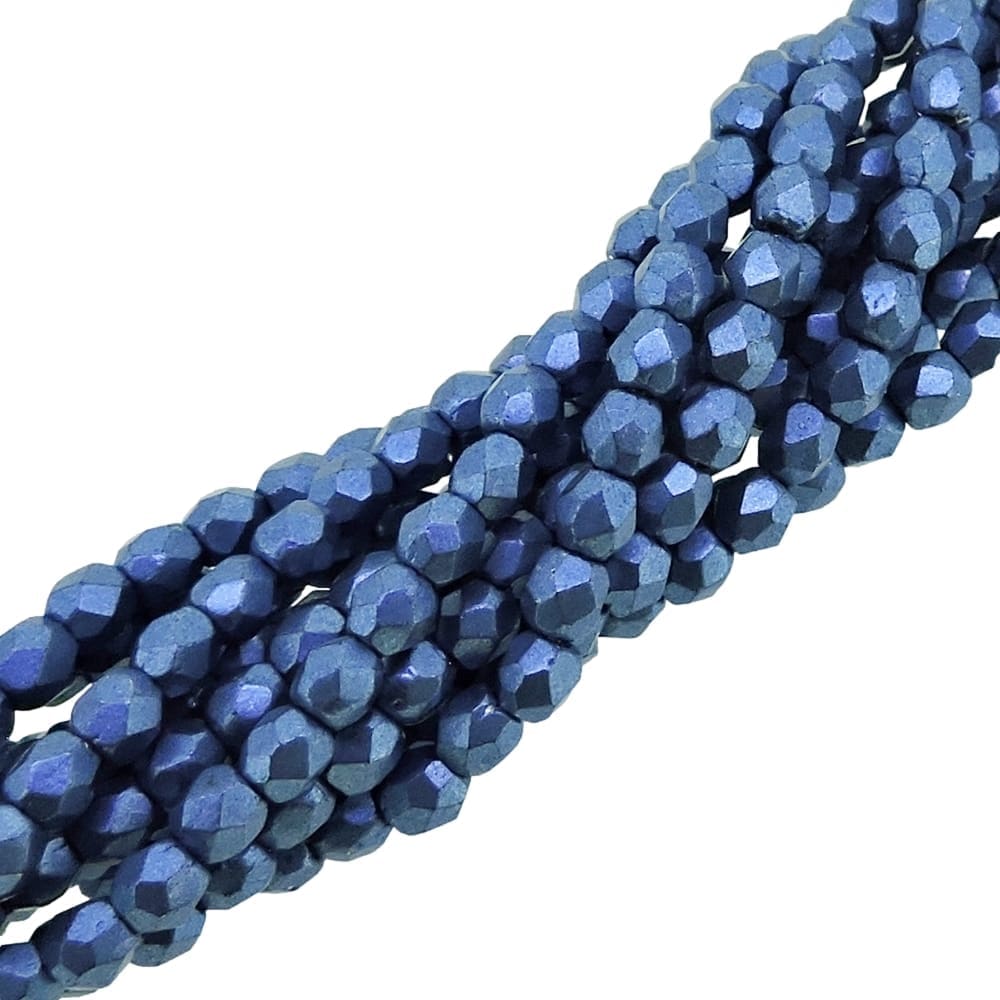Fire Polished Faceted 3mm Round Beads 50pcs – Saturated Metallic Navy Peony