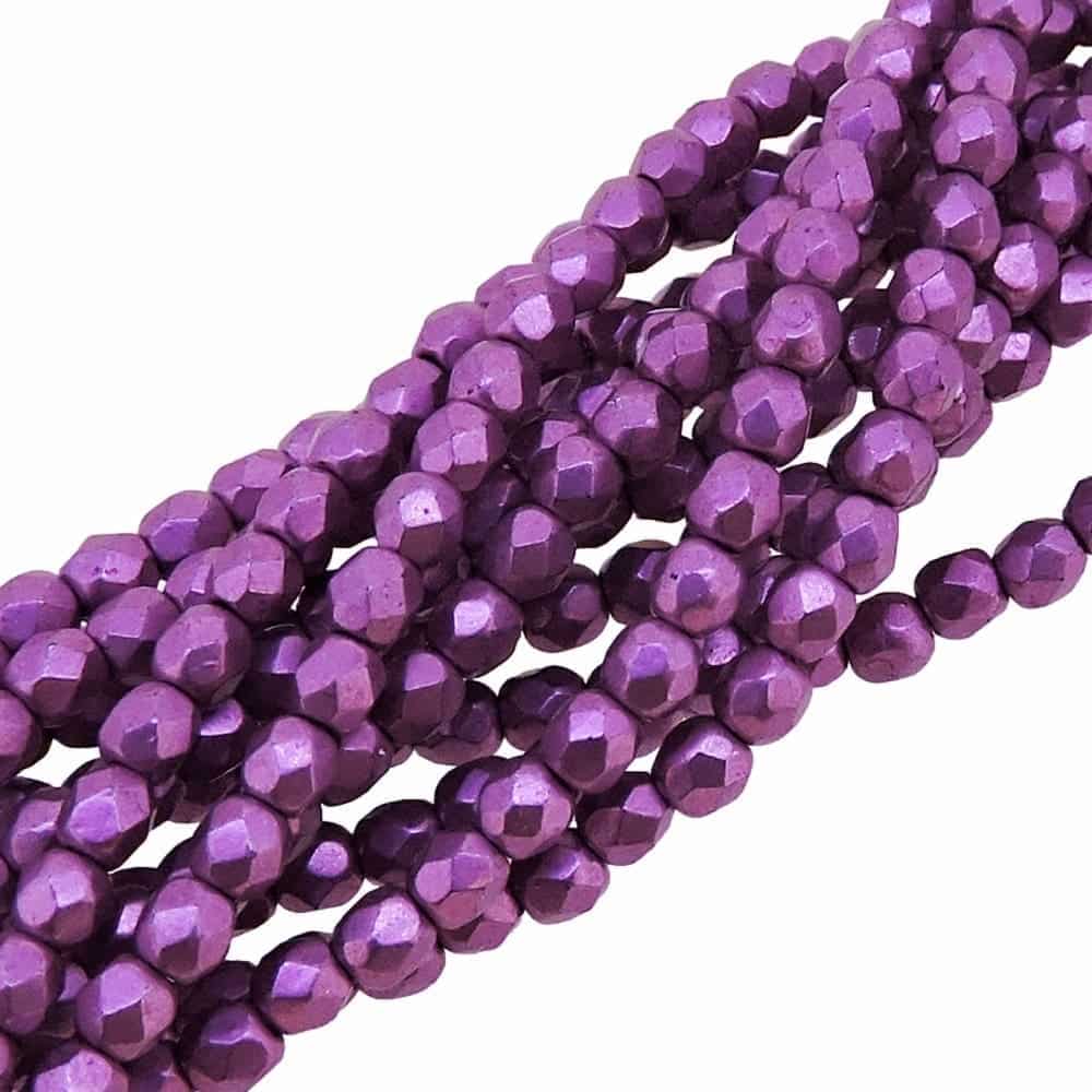 Fire Polished Faceted 3mm Round Beads 50pcs – Saturated Metallic Pink Yarrow