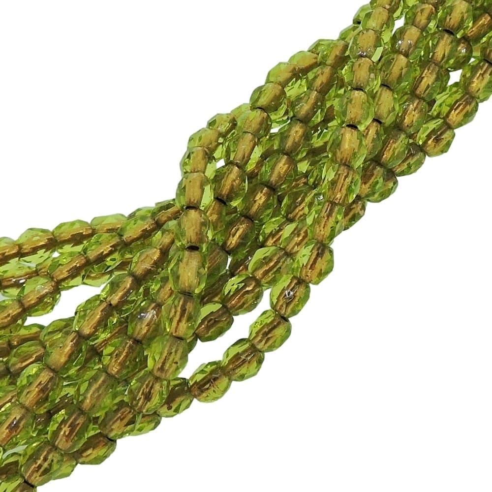 Fire Polished Faceted 3mm Round Beads 50pcs – Olivine Copper Lined