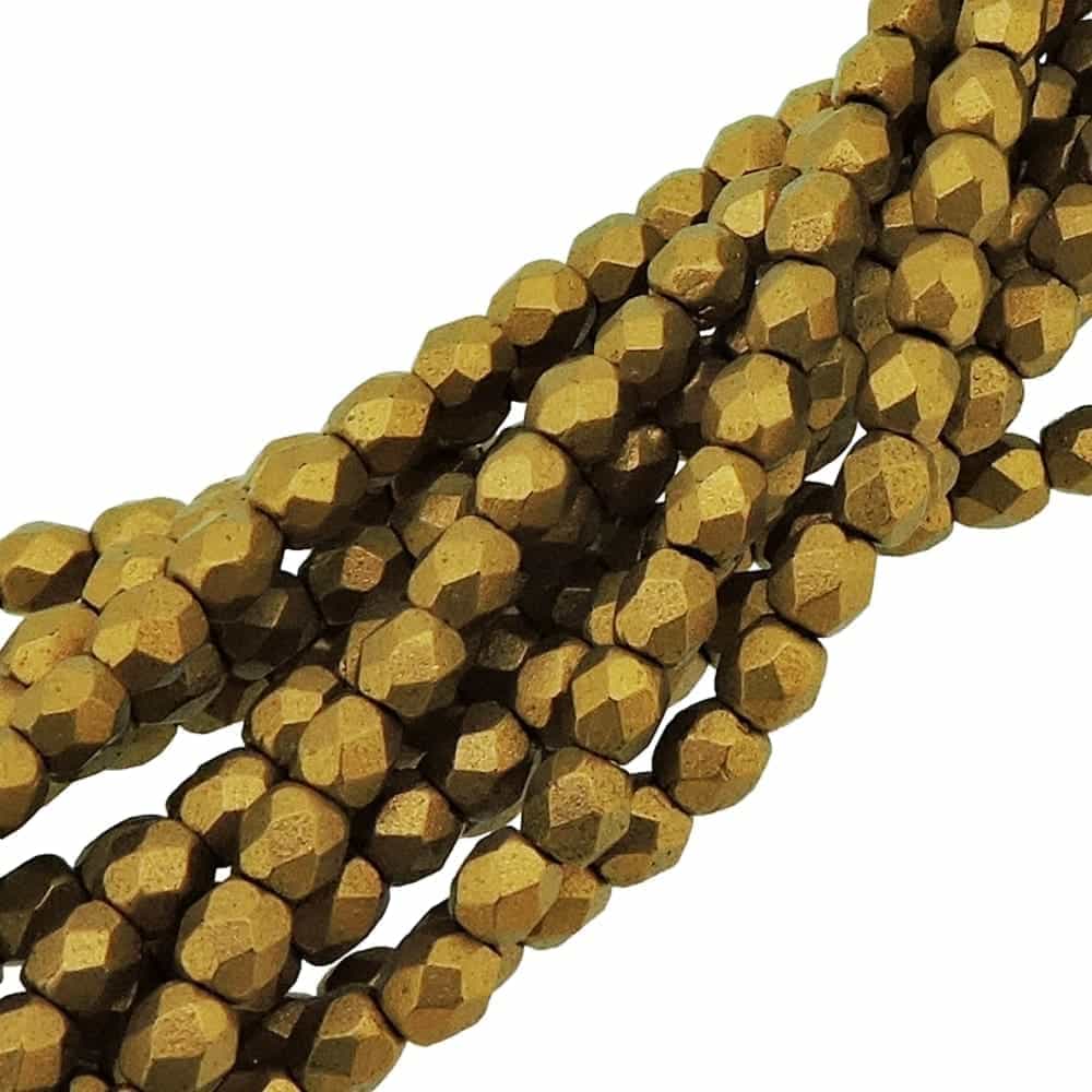 Fire Polished Faceted 3mm Round Beads 50pcs – Matte Metallic Goldenrod