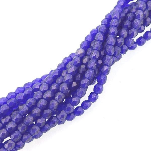 Fire Polished Faceted 3mm Round Beads 50pcs – Sueded Gold Cobalt