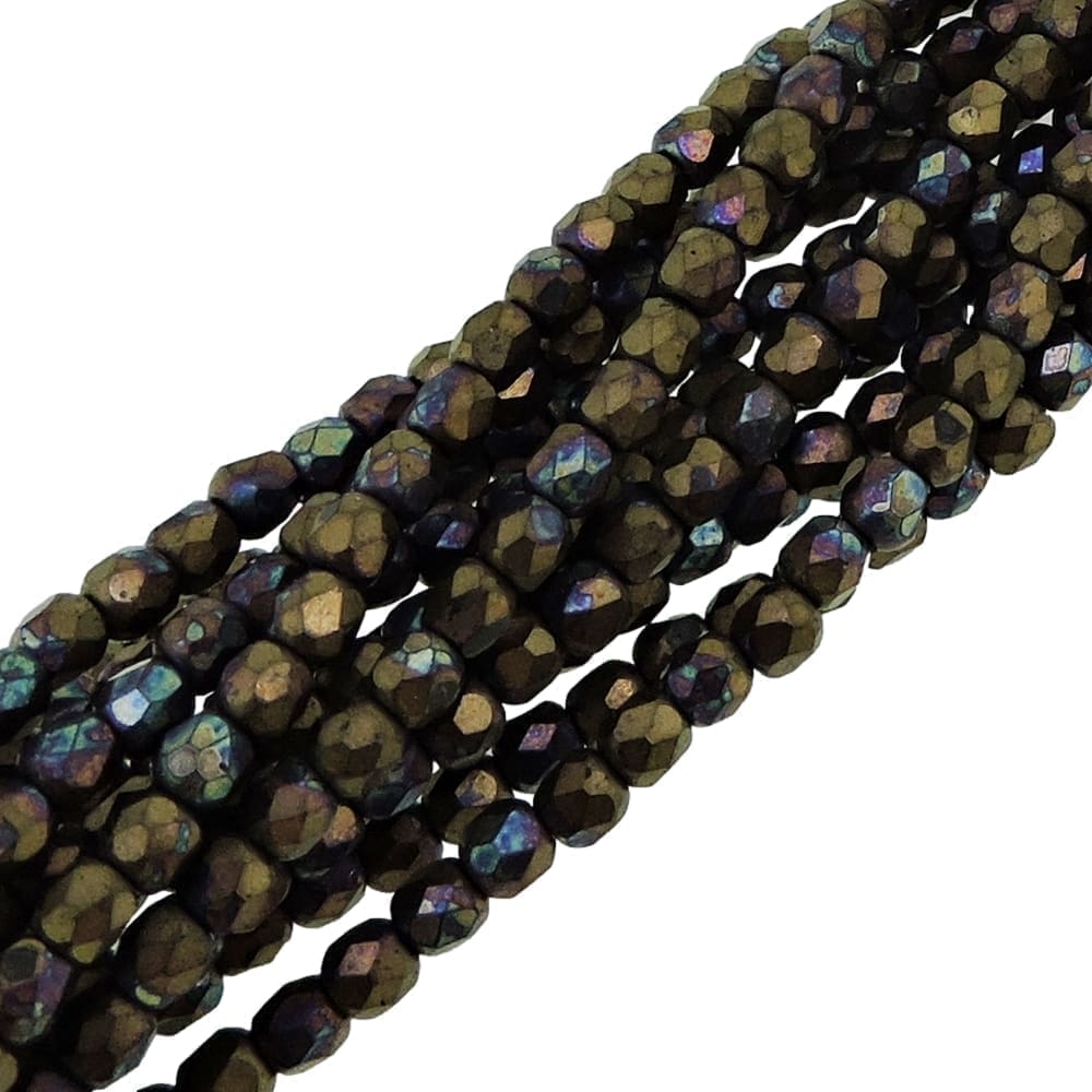 Fire Polished Faceted 3mm Round Beads 50pcs – Jet Matte Bronze Vega