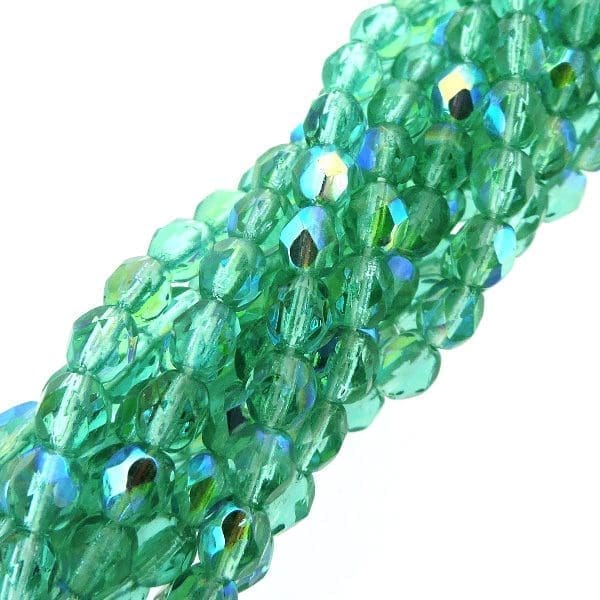 Fire Polished Faceted 4mm Round Beads 100pcs – Light Teal AB
