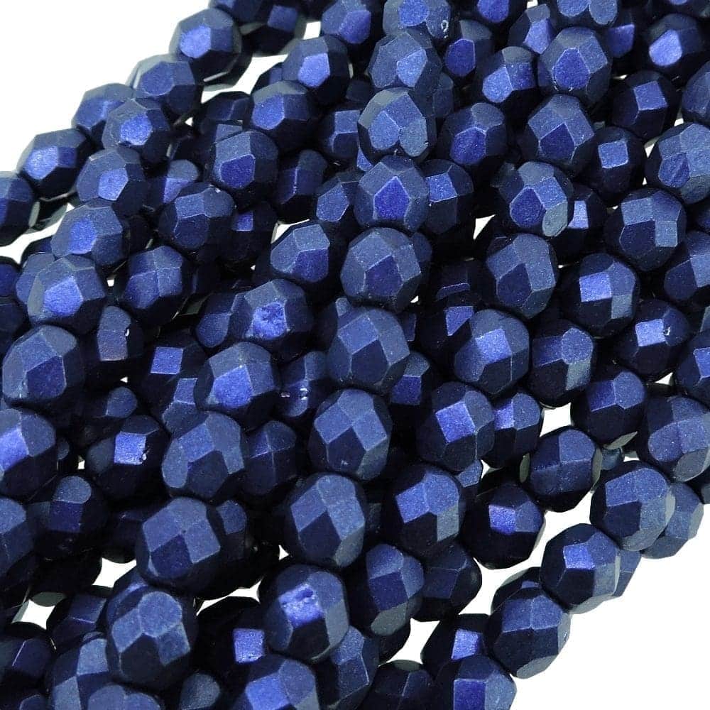 Fire Polished Faceted 6mm Round Beads 6″str – Saturated Metallic Evening Blue