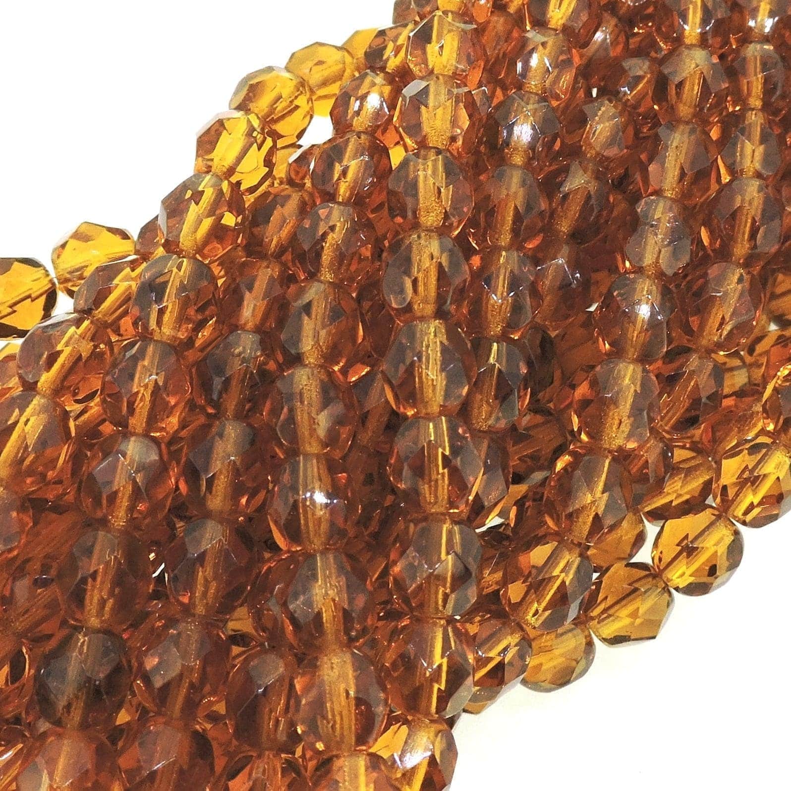 Fire Polished Faceted 6mm Round Beads 6″str – Dark Topaz