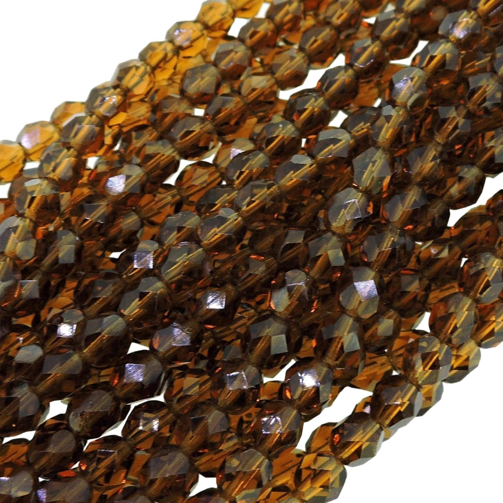 Fire Polished Faceted 6mm Round Beads 6″str – Smoky Topaz
