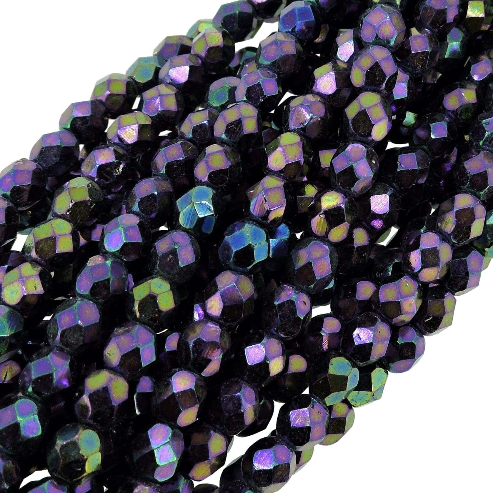 Fire Polished Faceted 6mm Round Beads 6″str – Purple Iris