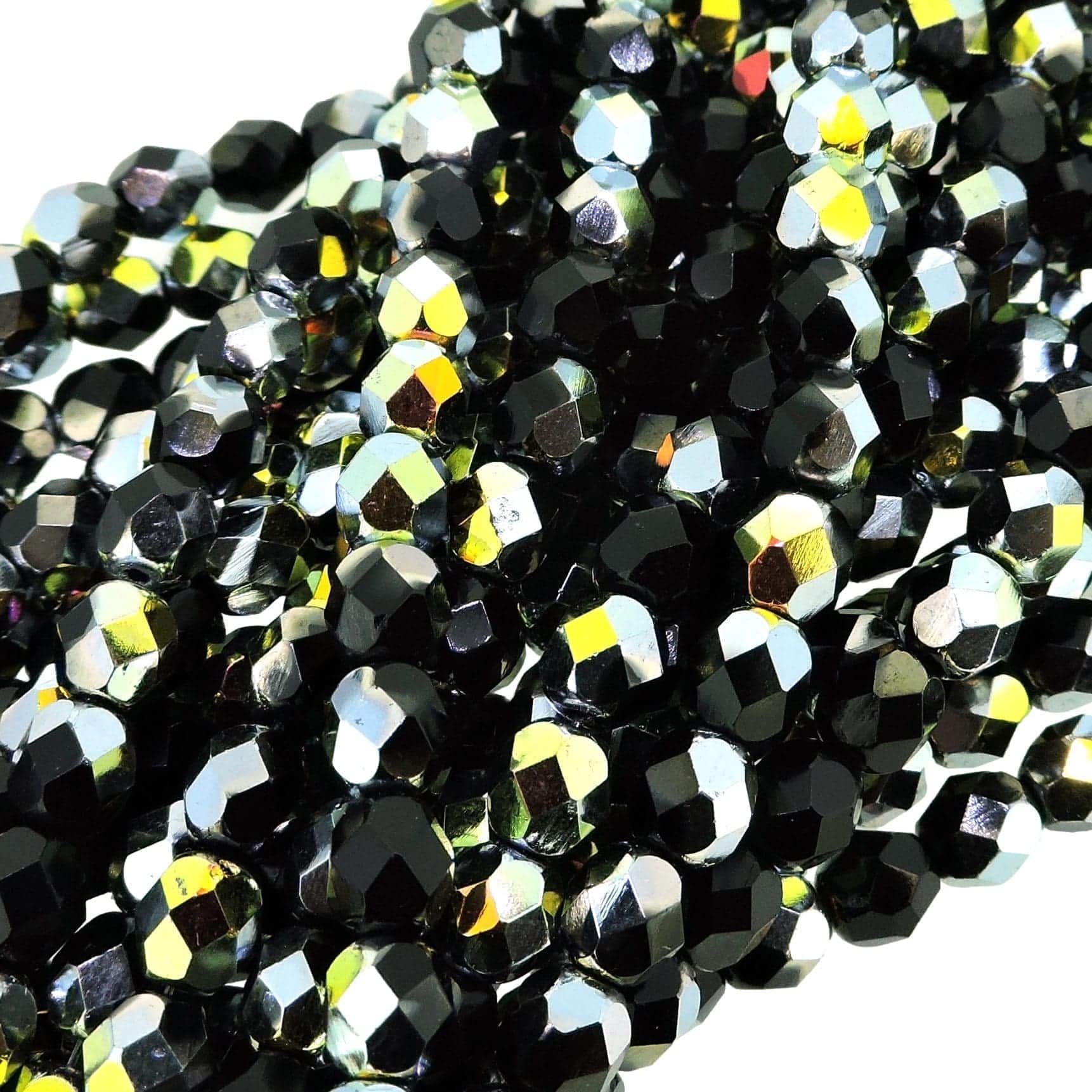 Fire Polished Faceted 6mm Round Beads 6″str – Jet Marea