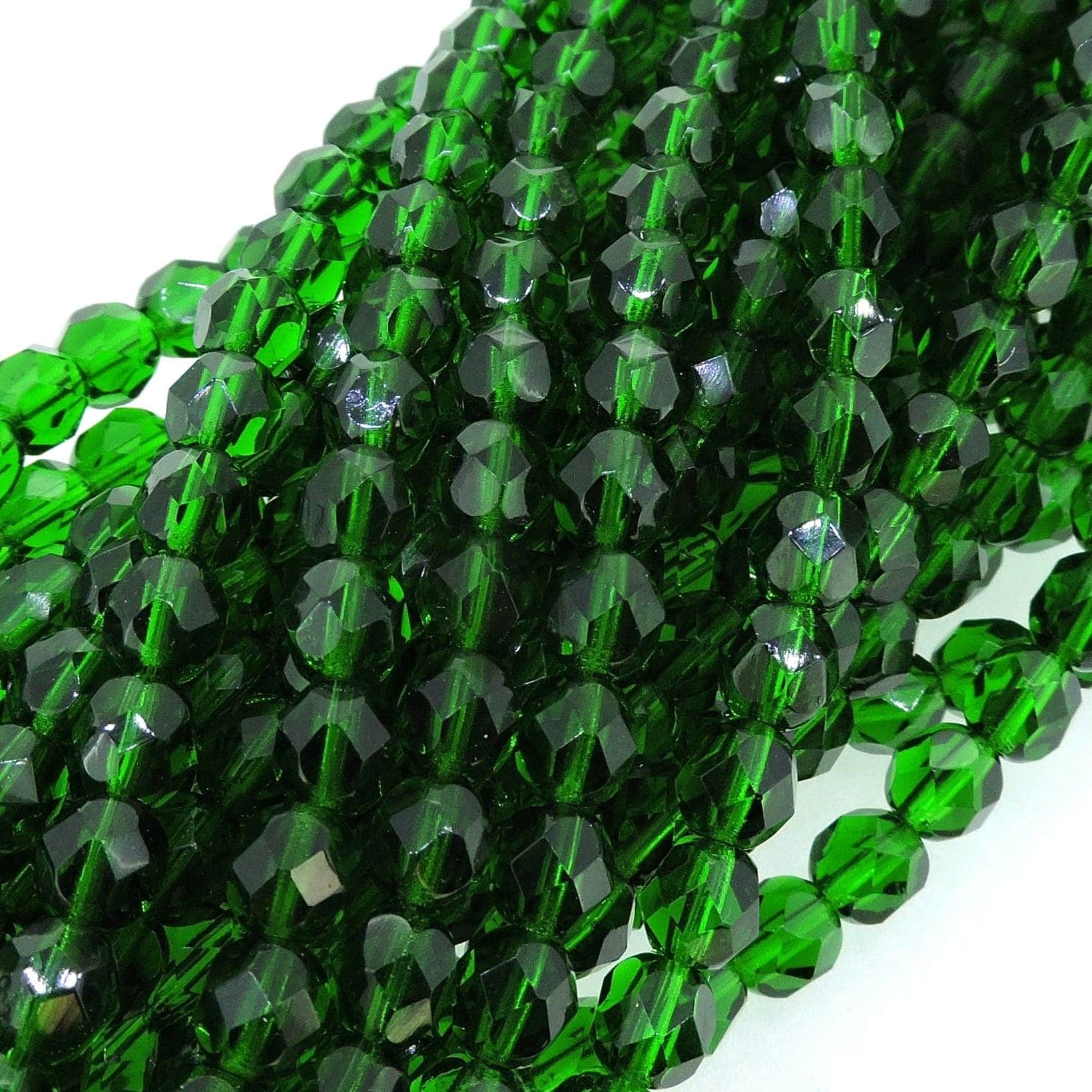Fire Polished Faceted 6mm Round Beads 6″str – Green Emerald