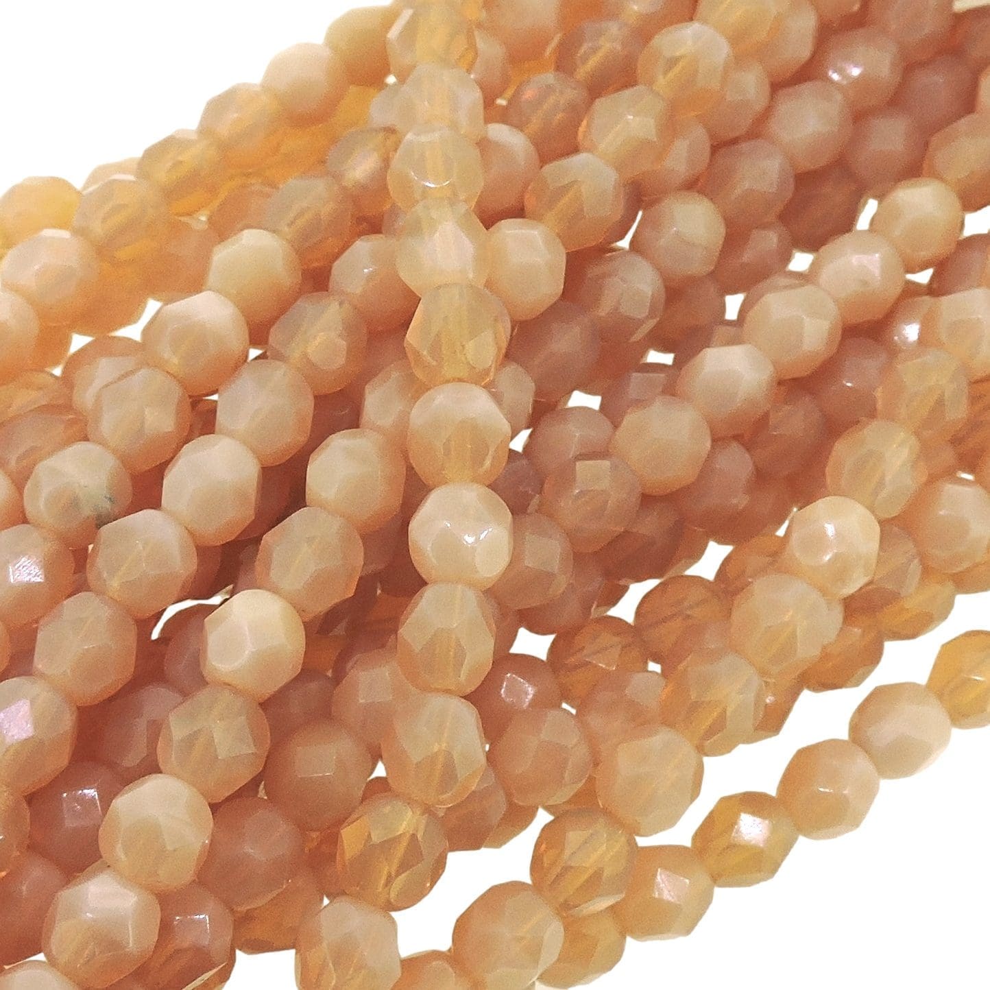 Fire Polished Faceted 6mm Round Beads 6″str – Soft Peach Opal