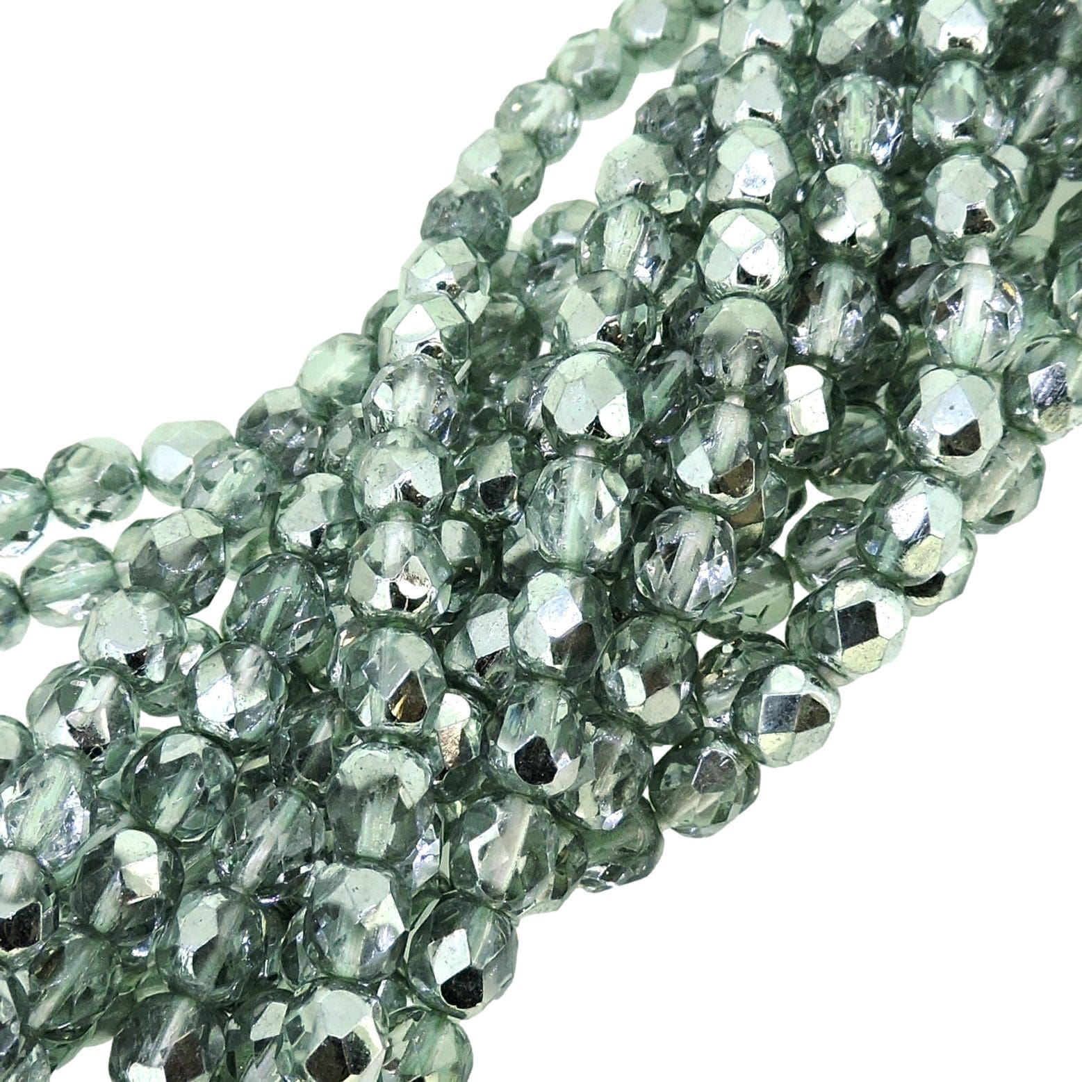 Fire Polished Faceted 6mm Round Beads 6″ str – Light Ocean Green