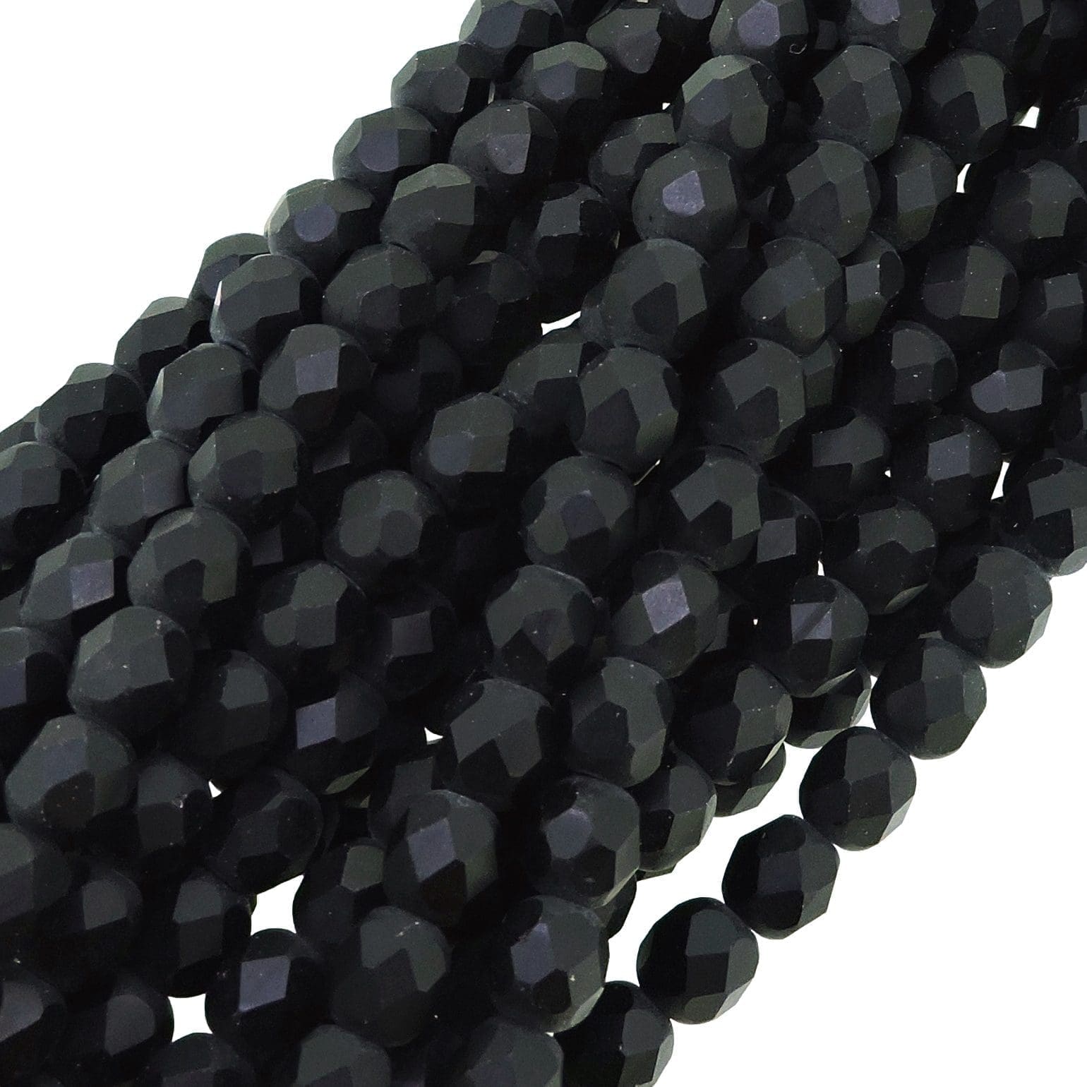 Fire Polished Faceted 6mm Round Beads 6″str – Matte Black