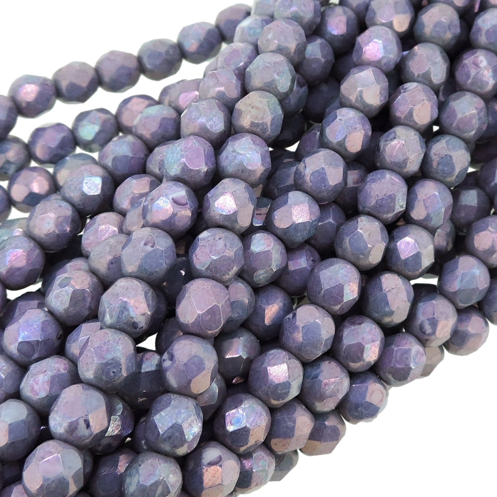 Fire Polished Faceted 6mm Round Beads 6″str – Luster Opaque Amy Purple