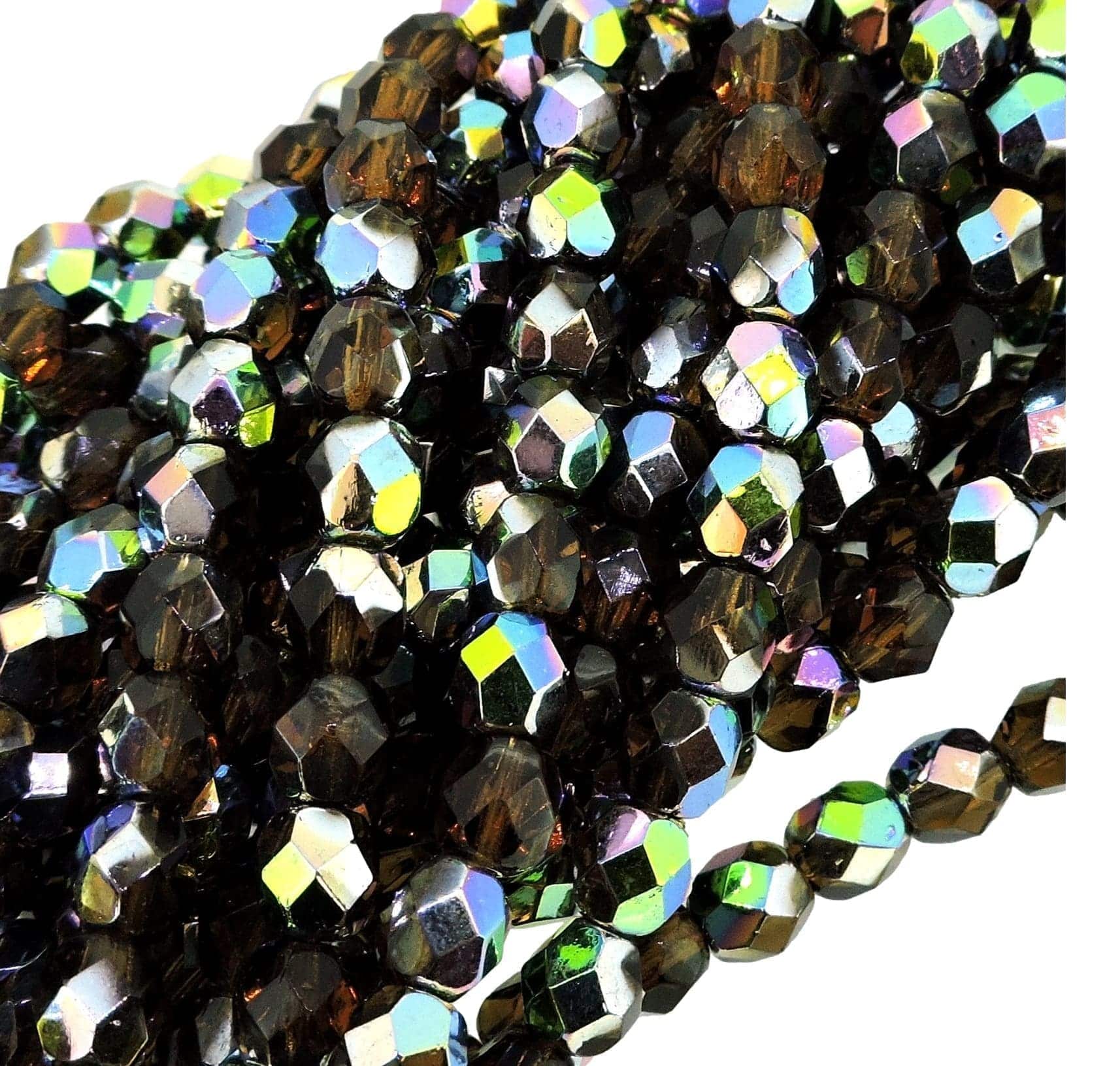 Fire Polished Faceted 6mm Round Beads 6″str – Smoky Topaz Vitrial