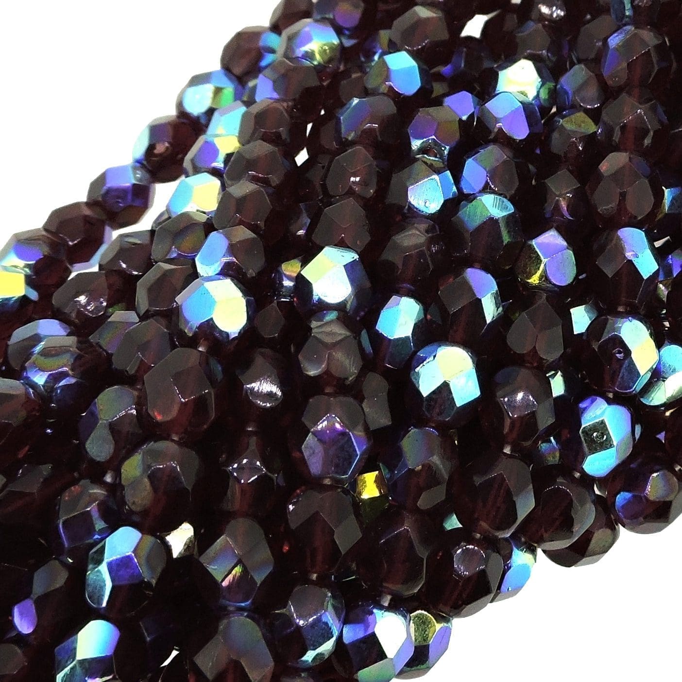 Fire Polished Faceted 6mm Round Beads 6″str – Garnet Red AB