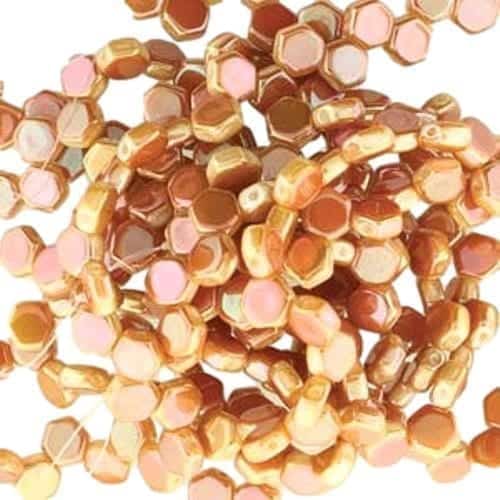 Czech Glass Honeycomb Beads 2-Hole 6mm 30 Pcs Chalk Apricot