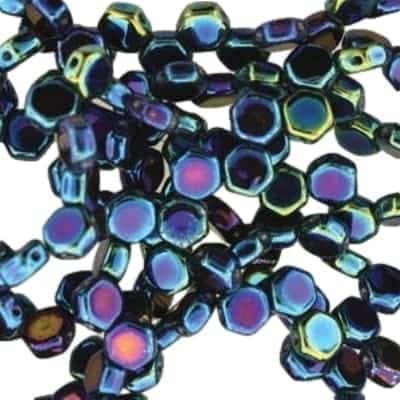 Honeycomb Beads 2-Hole 6mm 30pcs Jet Blue Iris