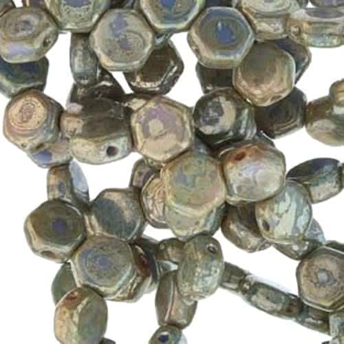 Honeycomb Beads 2-Hole Glass 6mm 30pcs Hodge Podge Blue Picasso