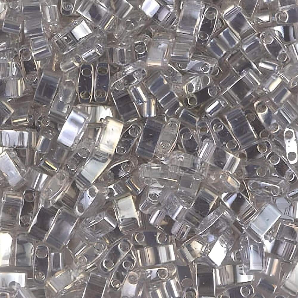 Miyuki Half Tila Beads 2.3 x 5mm 7.8GM Transparent Silver-Gray Gold Luster