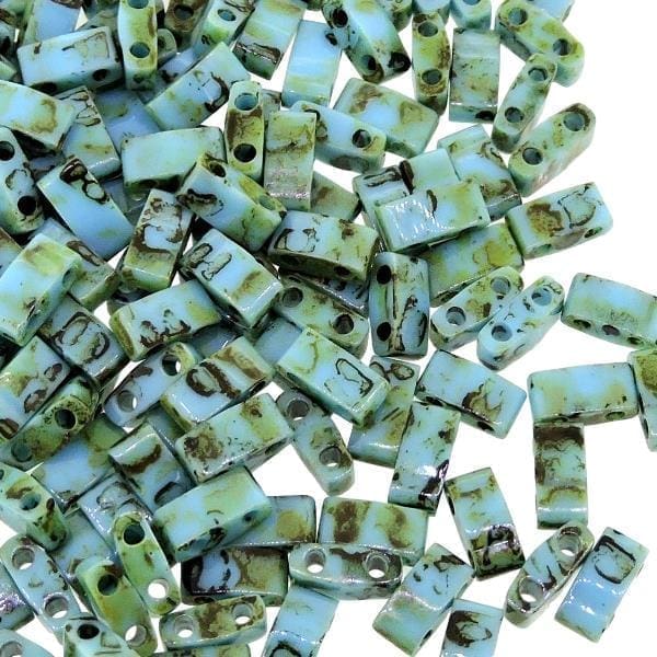 Miyuki Half Tila Beads 2.3 x 5mm 7.8GM Picasso Opaque Turquoise Blue