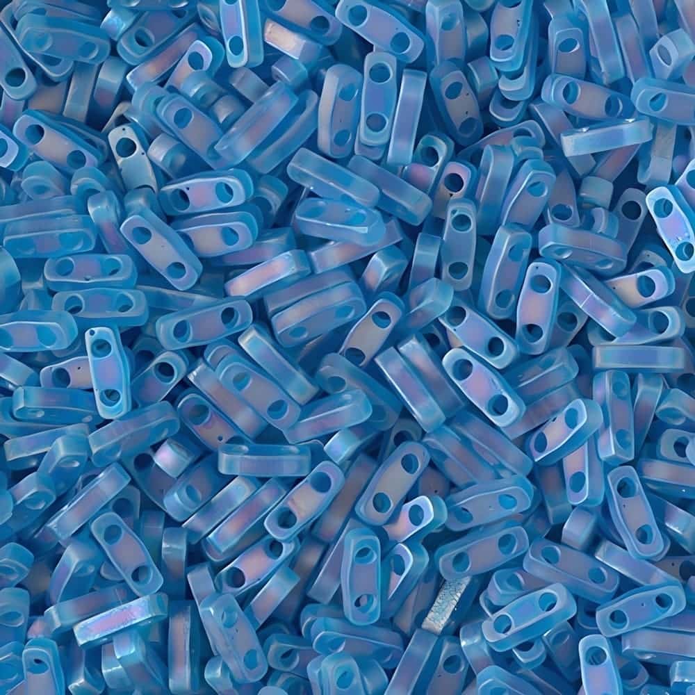 Miyuki Quarter Tila Beads 2-Hole 5×1.5mm Matte Transparent Capri Blue AB